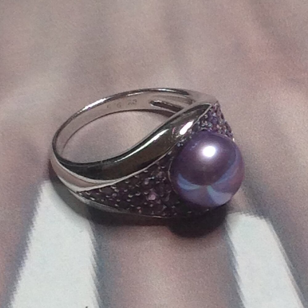 Honora Silver Purple Color Fresh Water Pearl with Amethyst Ring - Picture 6 of 6
